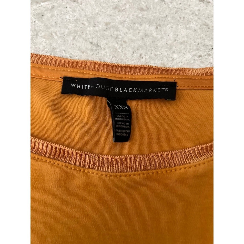 White House Black Market Mustard Yellow Crew Neck Tee 100% Pima Cotton XXS - Picture 4 of 6